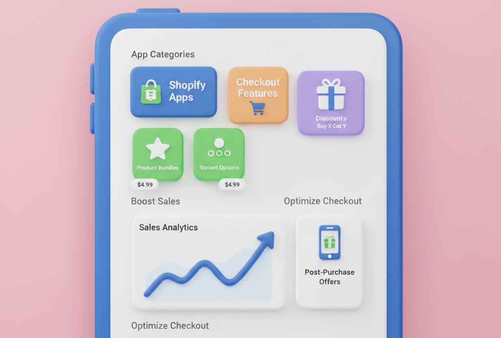 Custom Shopify app development interface showing advanced features and integrations